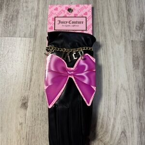Juicy Couture Black Gloves with Vibrant Pink Bow